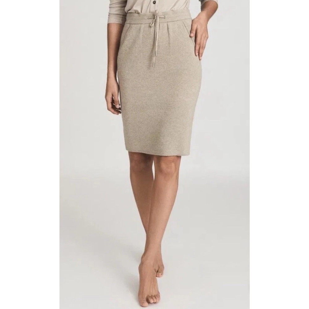 Reiss Connie Knit Pencil Skirt Medium Beige Wool/Alpaca Blend‎ Pockets EUC